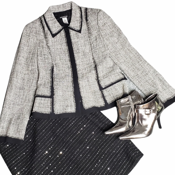 Chic Wool Blend Academia Eyelash Fringe Snap Blazer size 10 Jones NY - Picture 14 of 15